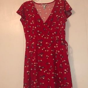 I am selling a bright red floral dress